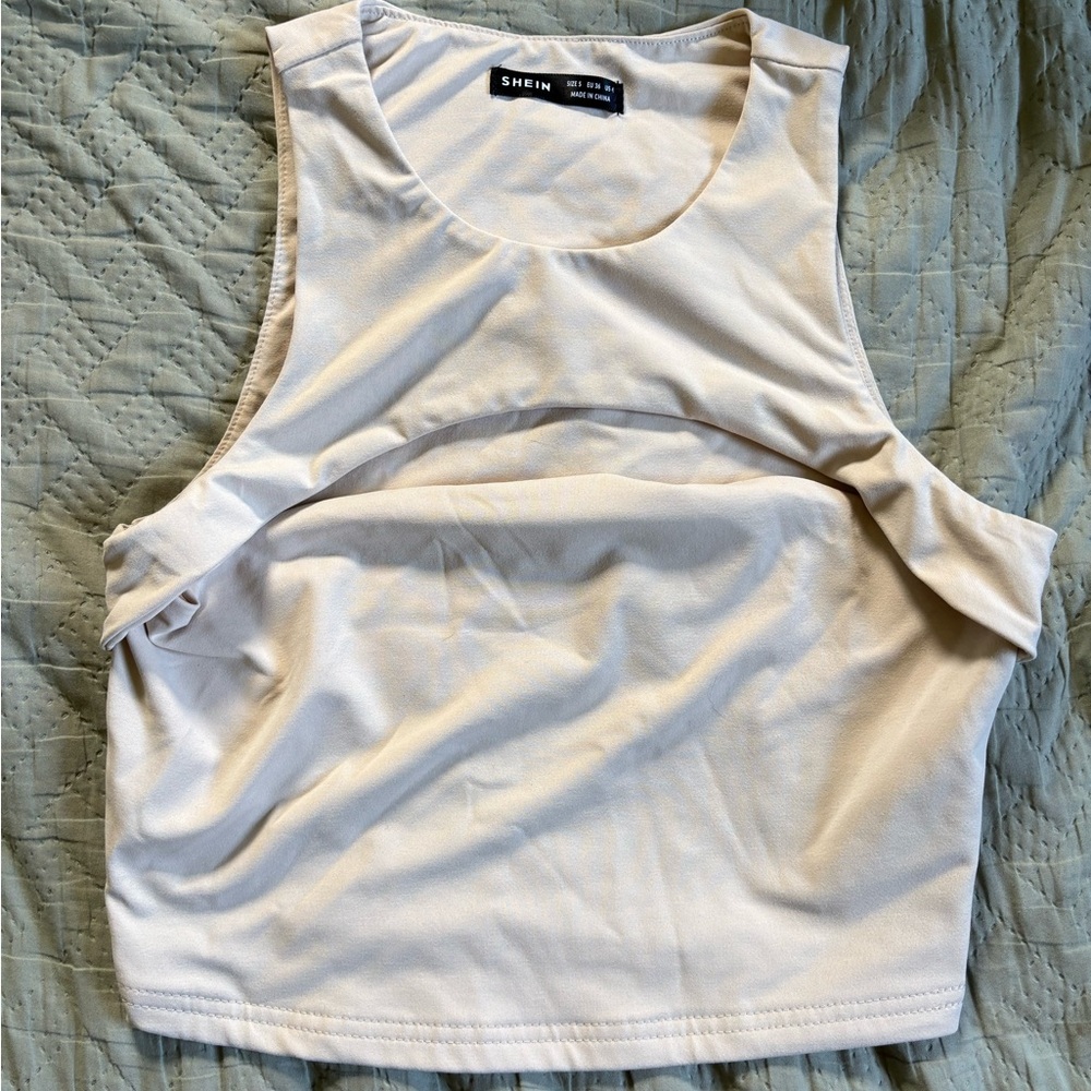 SHEIN Cream Sleeveless Crop Muscle Tee